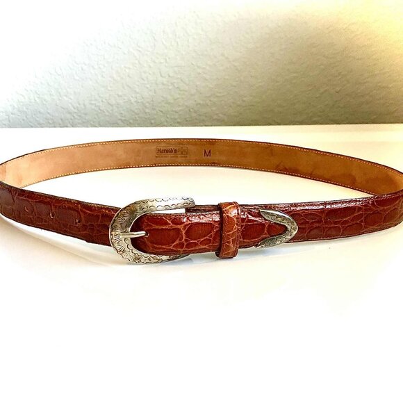 Y2K HAROLD'S Sienna Alligator Emboss Leather Belt Silver Buckle Made in Italy M - Picture 2 of 5